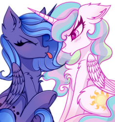 Size: 3300x3500 | Tagged: safe, artist:mite-lime, character:princess celestia, character:princess luna, species:alicorn, species:pony, blep, blushing, chest fluff, colored pupils, cute, cutelestia, duo, ear fluff, eyes closed, female, floppy ears, fluffy, glare, high res, leg fluff, lunabetes, mare, missing accessory, pouting, princess, raspberry, royal sisters, s1 luna, shoulder fluff, sibling rivalry, siblings, simple background, sisters, sitting, tongue out, transparent background, underhoof