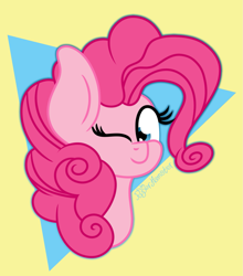 Size: 1215x1383 | Tagged: safe, artist:puperhamster, character:pinkie pie, species:pony, episode:it isn't the mane thing about you, g4, my little pony: friendship is magic, alternate hairstyle, bust, cute, diapinkes, female, mare, one eye closed, poofy pie, simple background, solo, wink, winking at you