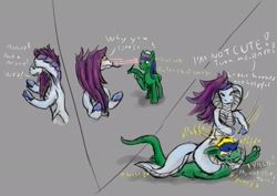 Size: 1920x1358 | Tagged: safe, artist:lizardwithhat, oc, oc only, oc:solomon izzard, species:lamia, species:pony, angry, coils, comic, crossover, hybrid, lizard, original species, prehensile tail, punch, simple background, snake pony, species swap, viper, xcom 2