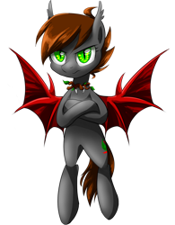Size: 1280x1640 | Tagged: safe, artist:ketereissm, oc, oc only, oc:darkforest, species:bat pony, species:pony, brown mane, dark, female, forest, gray coat, green eyes, mare, red wings, serious, simple background, solo, transparent background, tree, wild