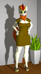 Size: 2160x3840 | Tagged: safe, artist:kevhon, character:autumn blaze, species:anthro, species:kirin, species:plantigrade anthro, 3d, clothing, dress, female, hands on hip, high heels, lipstick, looking at you, pose, shoes, solo, source filmmaker