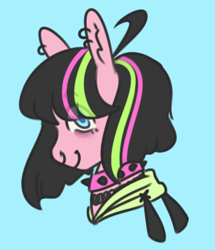 Size: 411x477 | Tagged: safe, artist:ask-pinkie-polkadot-pie, character:pinkie pie, species:pony, alternate hairstyle, blue background, bust, choker, female, portrait, simple background, solo, spiked choker, tumblr:ask-pinkie-polkadot-pie