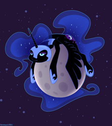 Size: 1774x2000 | Tagged: safe, artist:batonya12561, character:nightmare moon, character:princess luna, species:alicorn, species:pony, newbie artist training grounds, atg 2020, bored, cute, female, mare, moon, moonabetes, on the moon, solo, tangible heavenly object