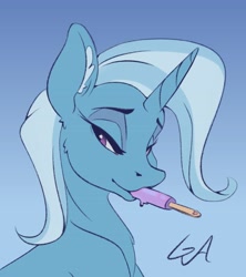 Size: 3641x4096 | Tagged: safe, artist:galinn-arts, character:trixie, species:pony, species:unicorn, bedroom eyes, bust, ear fluff, female, food, looking at you, mare, popsicle, portrait, solo