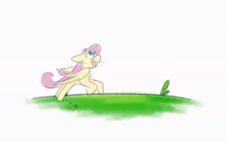 Size: 600x374 | Tagged: safe, artist:antimationyt, artist:bluestarsburst, character:fluttershy, character:rainbow dash, species:pegasus, species:pony, newbie artist training grounds, ship:flutterdash, animated, atg 2020, blushing, chest fluff, female, flying, gif, kissing, lesbian, mare, no sound, open mouth, prancing, running, shipping, smiling, spread wings, surprise kiss, webm, wings