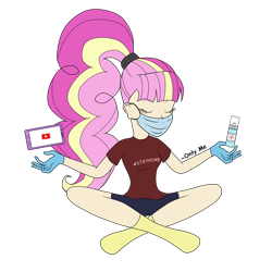 Size: 1080x1080 | Tagged: safe, artist:onlymeequestrian, oc, oc only, oc:brightfull flux, species:human, my little pony:equestria girls, coronavirus, covid-19, gloves, humanized, rubber gloves, simple background, solo, stay at home, transparent background