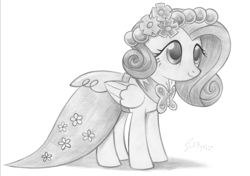 Size: 3451x2424 | Tagged: safe, artist:flutterstormreturns, character:fluttershy, species:pegasus, species:pony, episode:a canterlot wedding, g4, my little pony: friendship is magic, alternate design, alternate hairstyle, clothing, dress, female, grayscale, monochrome, simple background, solo, traditional art, white background