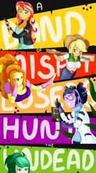 Size: 900x1620 | Tagged: safe, artist:wolfjarl, character:adagio dazzle, character:applejack, character:sunset shimmer, character:twilight sparkle, character:twilight sparkle (scitwi), character:wallflower blush, species:eqg human, fanfic:hunts the undead series, my little pony:equestria girls, cover art