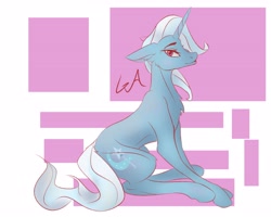 Size: 4096x3277 | Tagged: safe, artist:galinn-arts, character:trixie, species:pony, species:unicorn, abstract background, chest fluff, ear fluff, female, looking at you, mare, sitting, solo