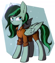 Size: 2150x2440 | Tagged: safe, artist:tatykin, artist:tatykun, oc, oc only, oc:eden shallowleaf, species:pegasus, species:pony, clothing, pegasus oc, prison outfit, solo, wings