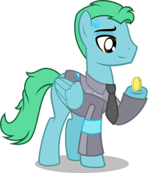 Size: 1431x1577 | Tagged: safe, artist:stellardusk, oc, oc:azure glide, species:pegasus, species:pony, android, clothing, coin, commission, connor, cosplay, costume, detroit: become human, pegasus oc, rk800, robot, scar, simple background, transparent background, vector, wings
