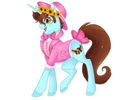 Size: 1920x1538 | Tagged: safe, artist:nightingalewolfie, oc, oc:minty hooves, species:pony, species:unicorn, clothing, floral head wreath, flower, hat, male, simple background, solo, stallion, transparent background