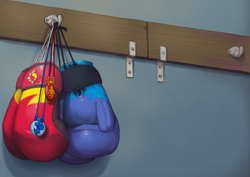 Size: 1754x1240 | Tagged: safe, artist:gabbslines, character:rainbow dash, character:sunset shimmer, my little pony:equestria girls, boxing gloves, clothing, commission, cutie mark, fanfic art, fimfiction, gloves, no pony