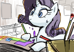 Size: 1032x729 | Tagged: safe, artist:nendo, part of a set, character:rarity, species:pony, species:unicorn, dexterous hooves, female, paintbrush, painting, solo