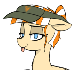 Size: 765x727 | Tagged: safe, artist:pinkberry, oc, oc:patty melt, species:earth pony, species:pony, blep, colored sketch, drawpile, female, looking at you, mare, simple background, simple shading, sketch, solo, tongue out, visor, whataburger, white background