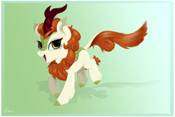 Size: 3264x2188 | Tagged: safe, artist:flutterstormreturns, character:autumn blaze, species:kirin, episode:sounds of silence, g4, my little pony: friendship is magic, awwtumn blaze, cute, female, gradient background, looking at you, open mouth, smiling, solo