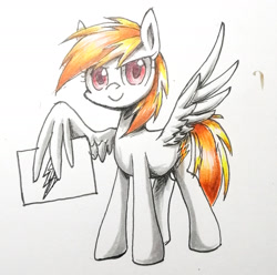 Size: 1969x1957 | Tagged: safe, artist:ketereissm, oc, oc only, oc:stormy squall, species:pegasus, species:pony, female, mare, pegasus oc, smiling, solo, traditional art, wing hands, wings