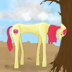 Size: 1080x1080 | Tagged: safe, artist:starly_but, character:apple bloom, species:earth pony, species:pony, cloud, cutie mark, dead tree, female, mare, older, older apple bloom, starving, the cmc's cutie marks, tree