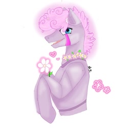 Size: 768x768 | Tagged: safe, artist:starly_but, oc, species:earth pony, species:pony, bust, earth pony oc, flower, flower necklace, simple background, smiling, white background