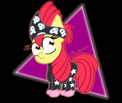 Size: 1542x1305 | Tagged: safe, artist:puperhamster, character:apple bloom, species:earth pony, species:pony, episode:the show stoppers, g4, my little pony: friendship is magic, abstract background, alternate hairstyle, clothing, female, filly, show stopper outfits, simple background, solo