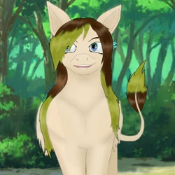 Size: 768x768 | Tagged: safe, artist:starly_but, oc, oc only, species:pegasus, species:pony, female, leonine tail, mare, outdoors, pegasus oc, smiling, solo, tree, wings