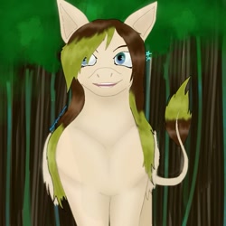Size: 735x735 | Tagged: safe, alternate version, artist:starly_but, oc, oc only, species:pegasus, species:pony, female, leonine tail, mare, outdoors, pegasus oc, smiling, solo, tree, wings