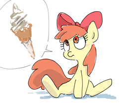 Size: 1900x1600 | Tagged: safe, artist:nendo, character:apple bloom, species:earth pony, species:pony, blushing, dialogue, doodle, female, filly, food, ice cream, implied food, looking at each other, solo, speech bubble