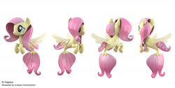 Size: 1710x862 | Tagged: safe, artist:andrew hickinbottom, artist:andyh_3d, official, part of a set, character:fluttershy, species:seapony (g4), 3d, 3ds max, female, multeity, multiple angles, seaponified, seapony fluttershy, simple background, solo, species swap, white background