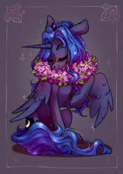 Size: 2894x4093 | Tagged: safe, artist:shore2020, character:princess luna, species:alicorn, species:pony, female, flower necklace, flower wreath, solo