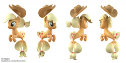 Size: 1710x862 | Tagged: safe, artist:andrew hickinbottom, artist:andyh_3d, official, part of a set, character:applejack, species:seapony (g4), 3d, 3ds max, applejack's hat, clothing, cowboy hat, female, hat, multeity, multiple angles, seaponified, seapony applejack, simple background, solo, species swap, white background
