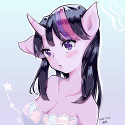 Size: 2048x2048 | Tagged: safe, artist:moh_mlp2, character:twilight sparkle, species:anthro, blushing, clothing, digital art, dress, female, horn, pony ears, solo