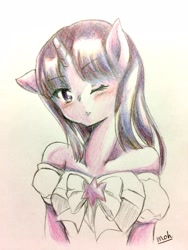 Size: 1536x2048 | Tagged: safe, artist:moh_mlp2, character:twilight sparkle, species:anthro, clothing, colored pencil drawing, dress, female, solo, traditional art