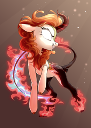 Size: 2894x4093 | Tagged: safe, artist:shore2020, character:autumn blaze, species:kirin, abstract background, glowing eyes, high res, nirik, simple background, solo, transformation