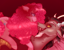 Size: 656x516 | Tagged: safe, artist:abbi--arson, artist:peep-dis, character:discord, character:pinkie pie, species:pony, ship:discopie, female, male, shipping, straight