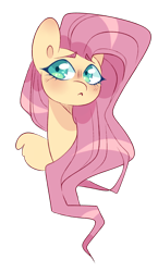 Size: 1100x1900 | Tagged: safe, artist:soundwavepie, character:fluttershy, species:pegasus, species:pony, g4, :<, blushing, bust, female, looking at you, looking sideways, mare, portrait, simple background, solo, three quarter view, transparent background, wings