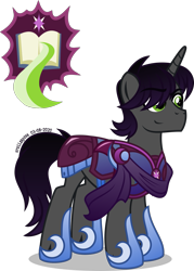 Size: 1303x1824 | Tagged: safe, artist:stellardusk, character:shadow lock, species:pony, species:unicorn, g4, alternate universe, armor, cutie mark, male, royal guard armor, simple background, smiling, solo, transparent background