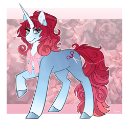 Size: 2089x2000 | Tagged: safe, artist:jeshh, oc, parent:cherry jubilee, parent:sassy saddles, species:pony, species:unicorn, g4, female, magical lesbian spawn, mare, neck bow, offspring, parents:sassilee, solo