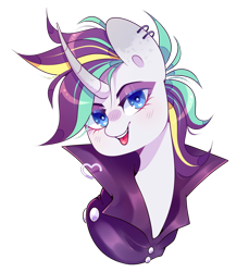 Size: 1100x1200 | Tagged: safe, artist:soundwavepie, character:rarity, species:pony, g4, alternate hairstyle, bust, female, portrait, punk, punkity, simple background, solo, transparent background