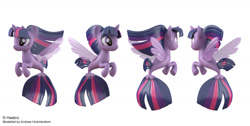 Size: 1710x862 | Tagged: safe, artist:andrew hickinbottom, artist:andyh_3d, official, part of a set, character:twilight sparkle, character:twilight sparkle (alicorn), species:alicorn, species:pony, species:seapony (g4), g4, 3d, 3ds max, female, multiple angles, seaponified, seapony twilight, simple background, solo, species swap, white background