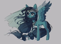 Size: 2100x1500 | Tagged: safe, artist:shore2020, oc, oc only, oc:aqua borealis, species:pegasus, species:pony, g4, jewelry, simple background, solo, two toned wings, windswept mane, wings
