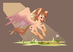 Size: 4093x2894 | Tagged: safe, artist:shore2020, oc, oc only, species:pegasus, species:pony, g4, big wings, cute, flower, flying, smiling, solo, wings