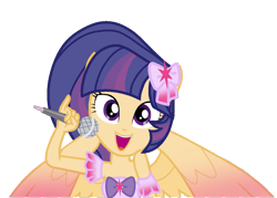 Size: 1200x858 | Tagged: safe, artist:stellamoonshine, oc, oc:twinkle galaxy, parent:flash sentry, parent:twilight sparkle, parents:flashlight, species:eqg human, g4, my little pony:equestria girls, microphone, offspring, ponied up, simple background, solo, transparent background