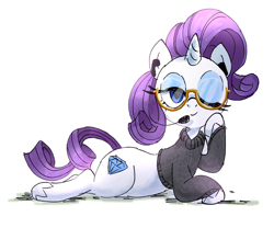 Size: 1920x1600 | Tagged: safe, artist:nendo, character:rarity, species:pony, species:unicorn, episode:keynote pie, g4.5, my little pony: pony life, my little pony:pony life, spoiler:pony life s01e26, clothing, earbuds, female, g4.5 to g4, glasses, headworn microphone, mare, microphone, solo, sweater, that was fast