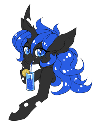 Size: 1408x1808 | Tagged: safe, artist:pony straponi, oc, oc only, oc:blue visions, species:changeling, g4, blue changeling, bust, changeling oc, changeling queen, changeling queen oc, colored, drinking, drinking straw, female, flat colors, portrait, simple background, solo, transparent background