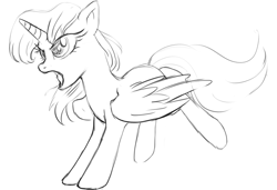 Size: 1280x878 | Tagged: safe, artist:wourdeluck, character:twilight sparkle, character:twilight sparkle (alicorn), species:alicorn, species:pony, g4, female, grayscale, mare, monochrome, open mouth, sketch, solo