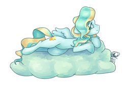 Size: 1500x1000 | Tagged: safe, artist:mannybcadavera, character:vapor trail, species:pegasus, species:pony, g4, cloud, female, lying down, mare, prone, simple background, solo, white background