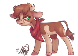 Size: 1600x1150 | Tagged: safe, artist:mannybcadavera, community related, character:arizona cow, species:cow, them's fightin' herds, g4, bandana, cloven hooves, female, simple background, singing, smiling, smirk, solo, white background