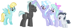 Size: 5773x2284 | Tagged: dead source, safe, artist:catnipfairy, character:cloudchaser, character:flitter, character:helia, character:rumble, character:thunderlane, episode:hurricane fluttershy, g4, my little pony: friendship is magic, brushie, brushie brushie, simple background, transparent background, vector