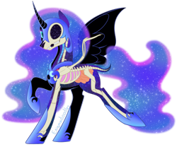 Size: 1200x1000 | Tagged: safe, artist:enigmadoodles, character:nightmare moon, character:princess luna, species:alicorn, species:pony, g4, badass, bone, dissectibles, metal as fuck, organs, simple background, skeleton, solo, transparent background
