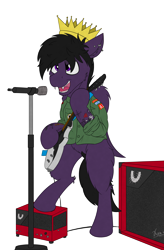 Size: 3169x4821 | Tagged: safe, artist:kamithepony, oc, oc only, oc:firesale, species:pegasus, species:pony, g4, crown, fangs, guitar, jewelry, microphone, musical instrument, musician, piercing, sierra nevada, simple background, solo, tattoo, transparent background